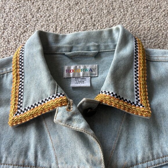 Vintage Kolorway Embroidered Denim Jacket - Size L - Picture 4 of 12
